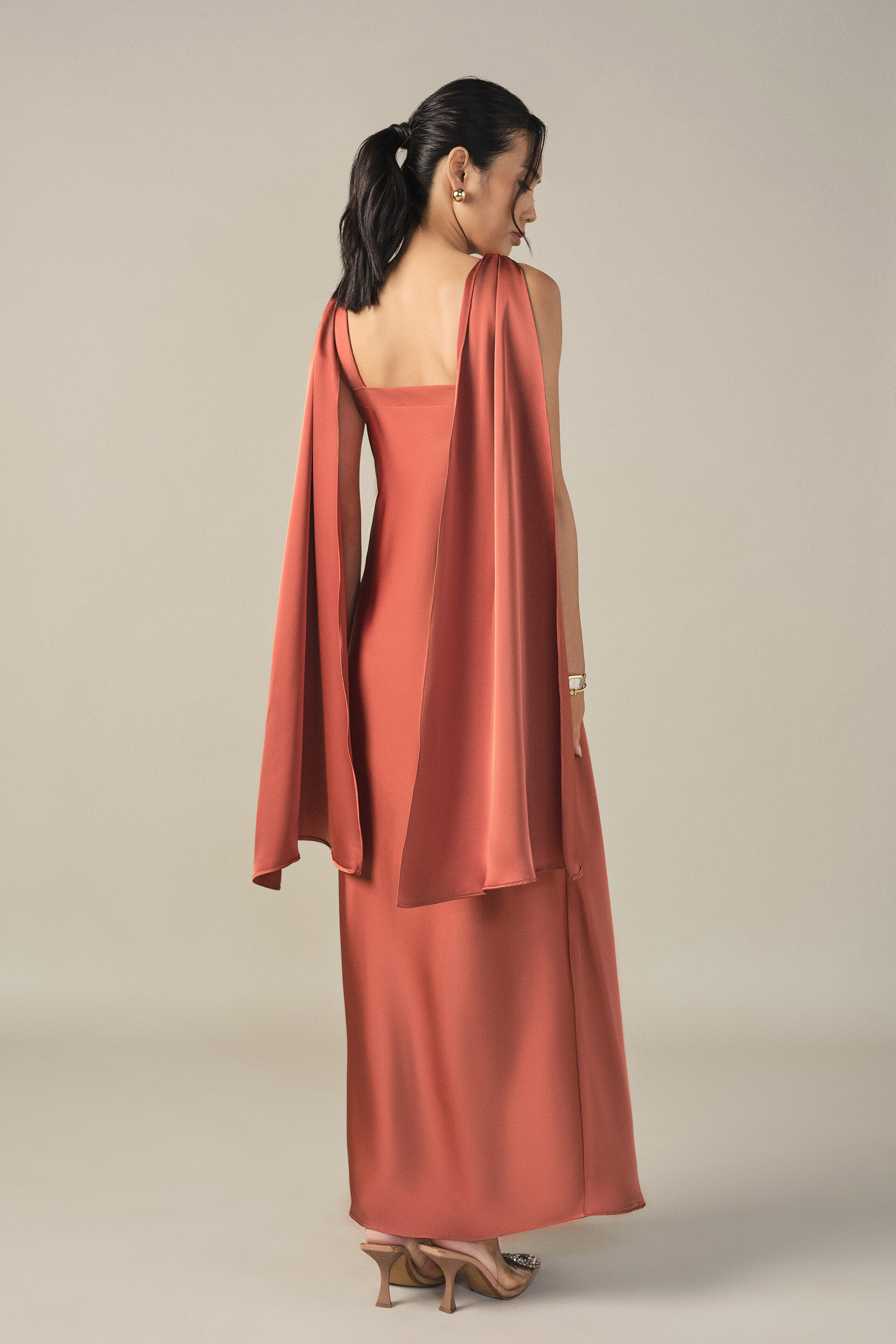 Cowl Maxi Satin Gown in Rust, Rust, image 6